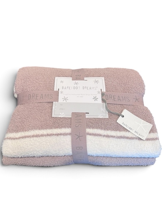 Barefoot Dreams Other - Barefoot Dreams CozyChic Variegated Multi Stripe Blanket Taupe Cream NWT 45x60